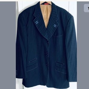 T-Fusion Mens Blue Pinstripe 3 Piece Suit 52LX47